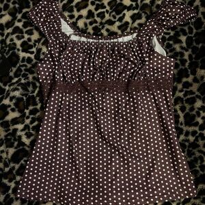 Women's Brown Polka Dot Sleeveless Tank Top with Ruffled Straps